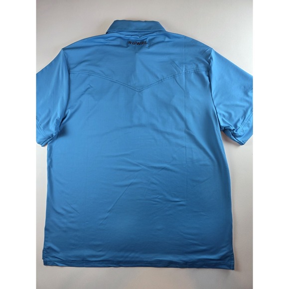 Rowel Western Pearl Snap Solid Blue Shirt Men Size XL Short Sleeve Stretch Rodeo - Picture 5 of 5